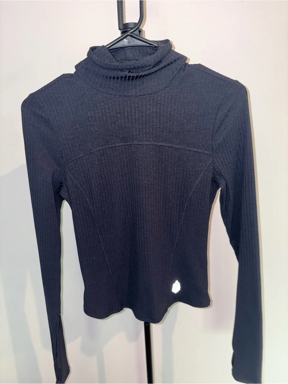Free People Black Ribbed Long Sleeve Mock Neck Tee
